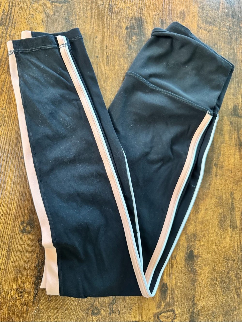 Athleta Ultra High Rise Elation Black Leggings with Pink Side Stripes